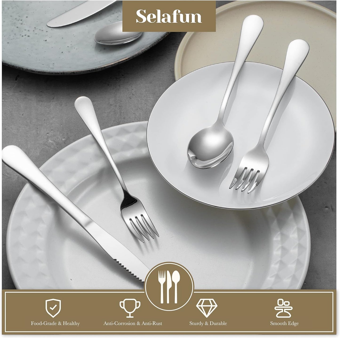24 Piece Silver Flatware Set.Stainless Steel Silverware Set.Titanium Plating Tableware Cutlery Set. Utensil Set for Kitchens. Dishwasher Safe(Service for 4)