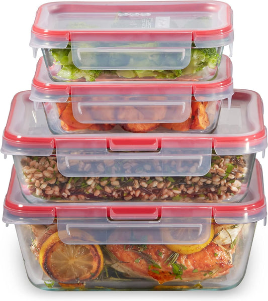 Freshlock (4-Pack) Mixed Sized Glass Food Storage Containers Set, Airtight & Lea