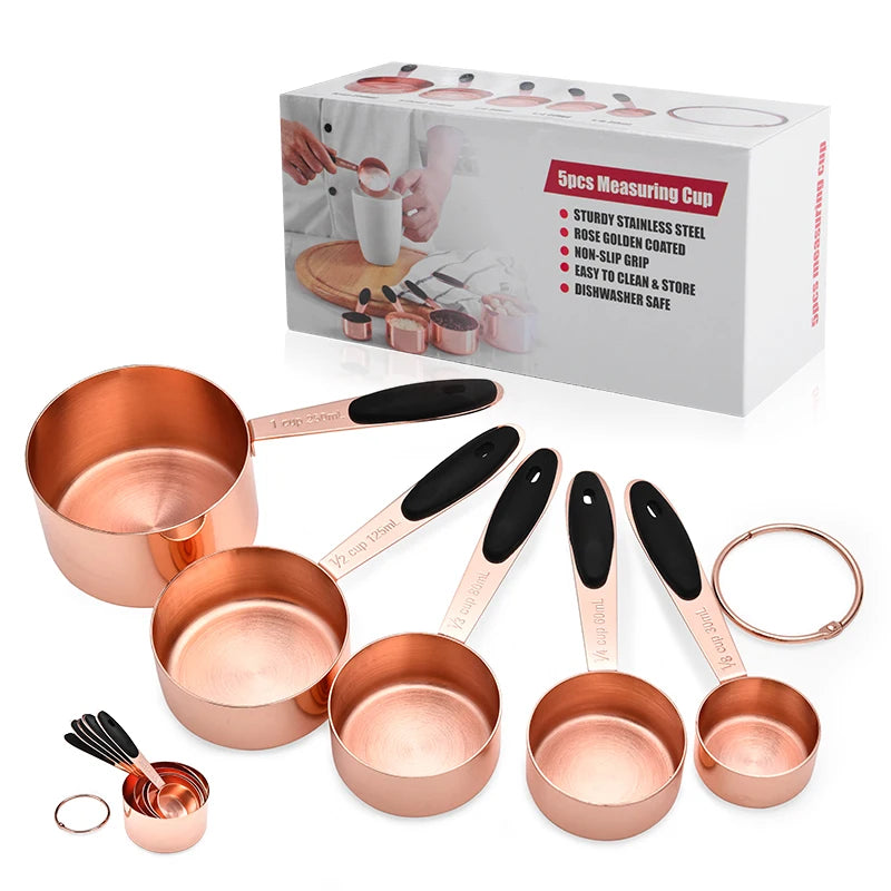 Measuring Cup Stainless Steel Plated Copper Rose Gold Kitchen Accessories Baking Bartending Measuring Spoon Cooking Tools Set