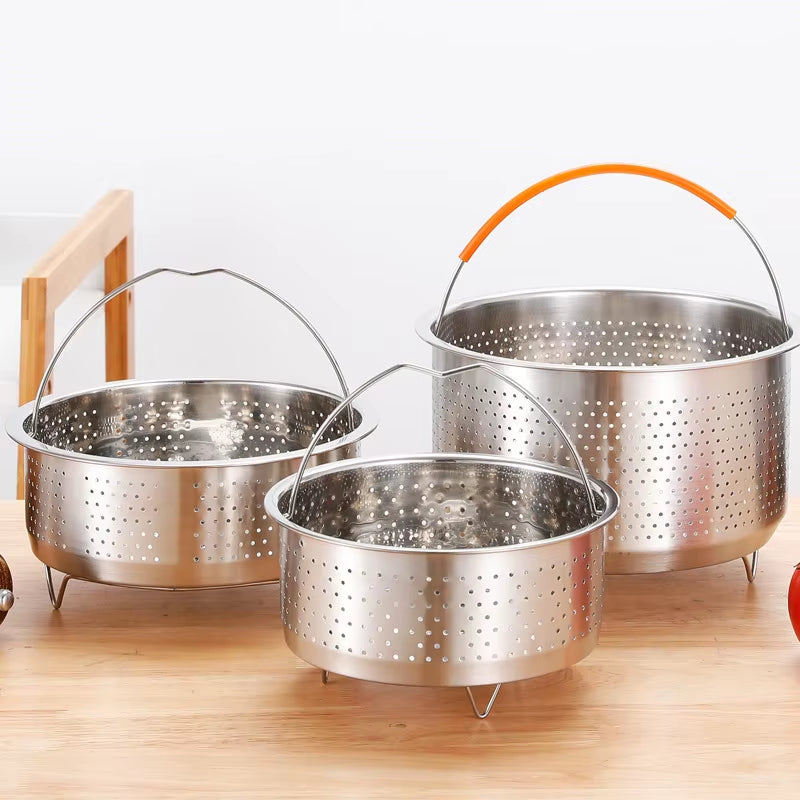 Stainless Steel Food Steamer Basket with Silicone Handle Rice Pressure Cooker Steaming Grid Drain Drainer Cooking Utensils