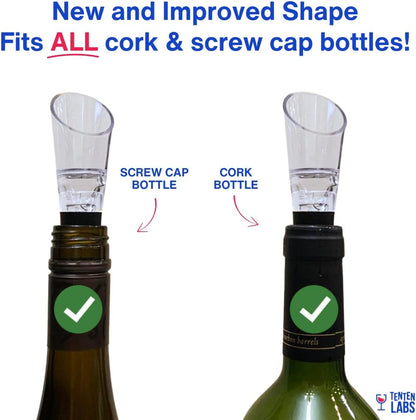 Wine Aerator Pourer and Wine Stopper (2-Pack) - Wine Saver - Wine Aerator and Re-Corker - Gift Box Included (Black)
