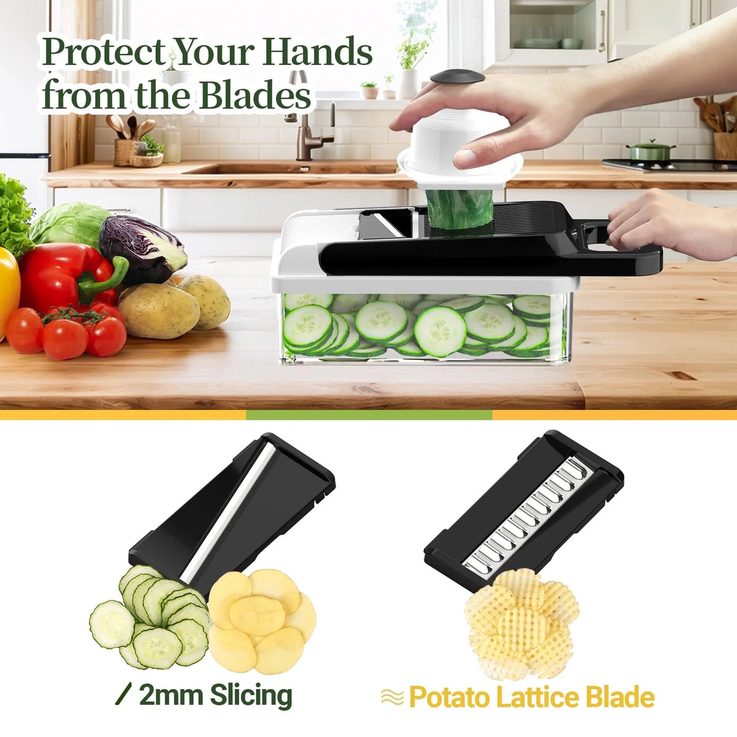 10-In-1, 8 Blade Vegetable Chopper, Mandoline Slicer, Food Chopper with Container, Fruit Slicer, Kitchen Gadgets & Accessories, Home Essentials