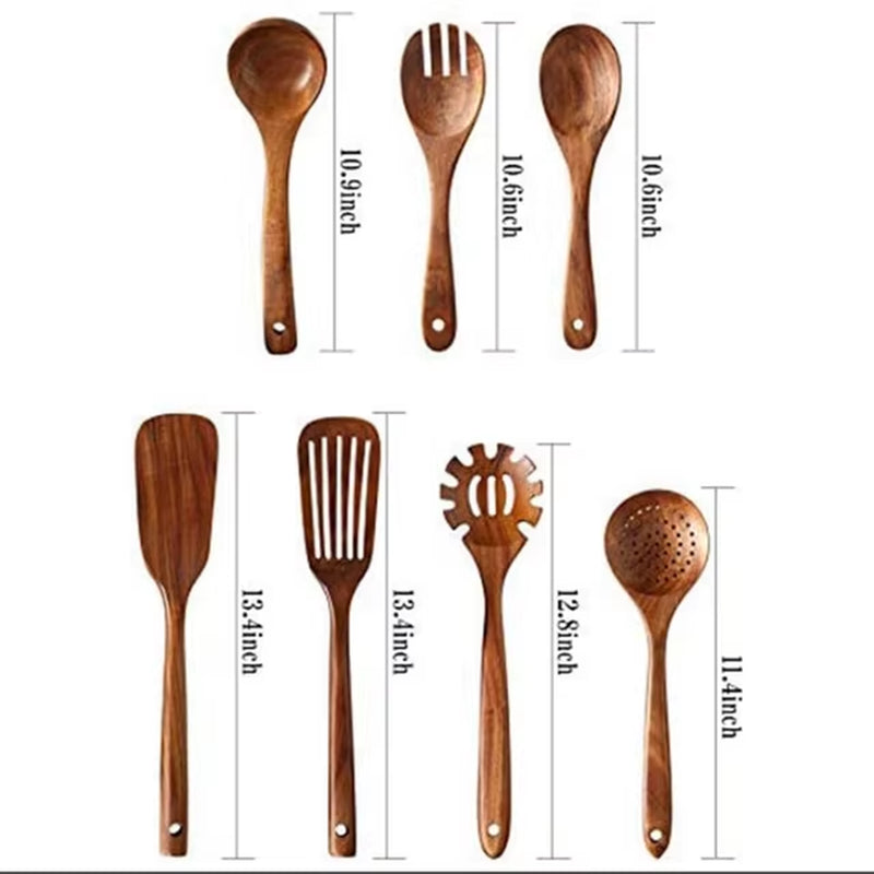 1-10 PC Wooden Cooking Spoons Smooth Teak Wooden Cooking Utensils Non-Stick Wooden Cooking Utensils – Wooden Spoons Set
