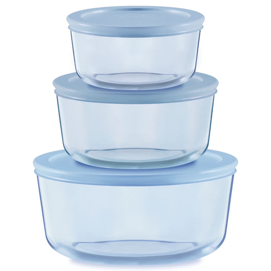 Simply Store Tinted 6-Piece round Glass Storage Set with 2C/4C/7C and Airtight Lids, Blue