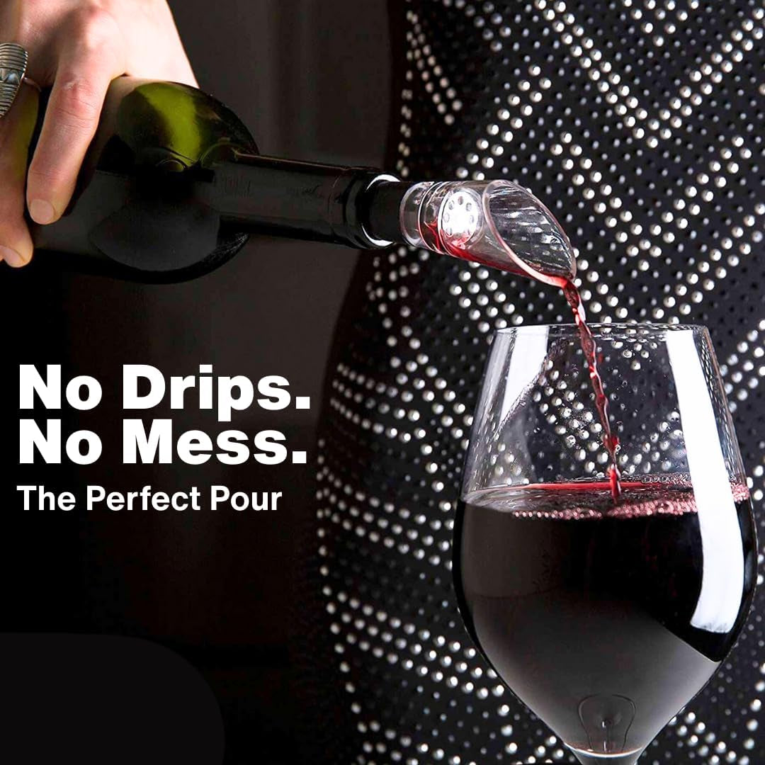 Wine Aerator Pourer and Wine Stopper (2-Pack) - Wine Saver - Wine Aerator and Re-Corker - Gift Box Included (Black)