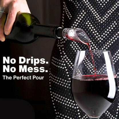 Wine Aerator Pourer and Wine Stopper (2-Pack) - Wine Saver - Wine Aerator and Re-Corker - Gift Box Included (Black)