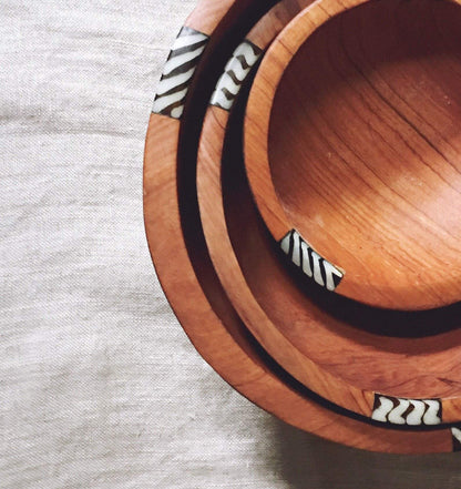 Set of Hand curved African Olive Wood Salad fruit Bowl