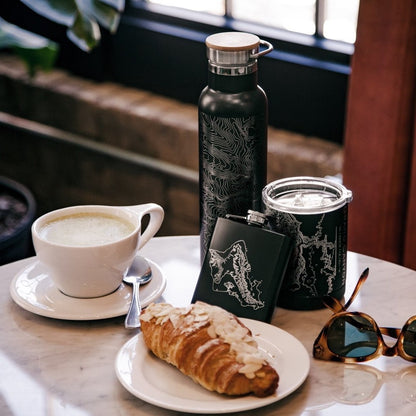 Mount Rainier - Washington Map Bottle with Bamboo Top in Matte Black